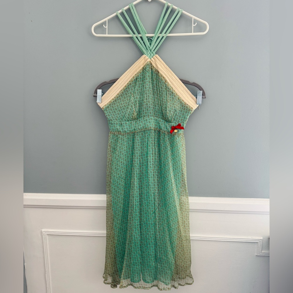 Fornarina Sea Foam Green Dress, Halter Front, X Back